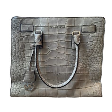 Michael Kors Dillon Crocodile Embossed Leather Grey Tote